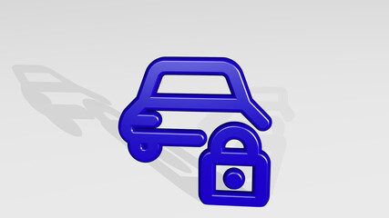 car repair lock stand with shadow. 3D illustration of metallic sculpture over a white background with mild texture. auto and automobile