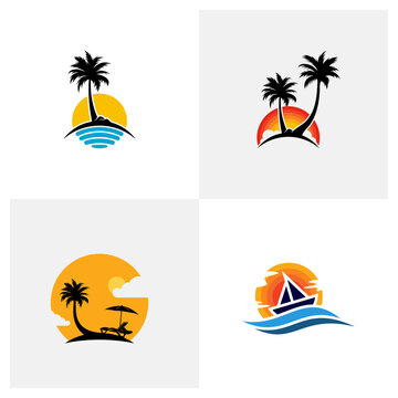 Set of Summer Beach logo design Vector, Beach logo template design concept, Creative icon