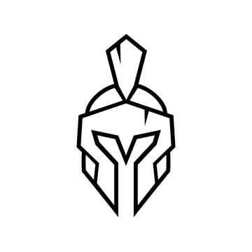 Spartan warrior logo design template elements, gladiator or trojan knight helmet symbol, line art style vector illustration