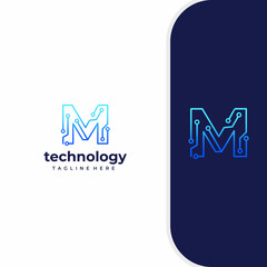 Letter M Technology, Line Dot Connection Logo