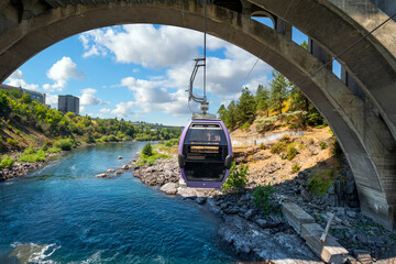 View from a gondola on a cable above the Spokane River at Riverfront Park, Spokane Washington, USA © Kirk Fisher