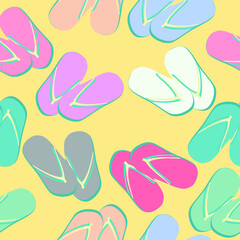 Seamless pattern of colorful flip flops. can be used as print, wallpaper, packaging paper design, textiles, notebooks, notepads, background, tableware and other things.