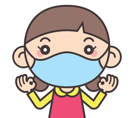 Cartoon cute little girl wear mask for protect against virus and disease. Protective surgical mask for kid when back to school. - vector