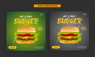 Delicious burger food social media post template design