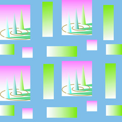 Dynamic composition of geometric shapes on a blue background for web design