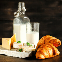 Milk, croissant and cheese