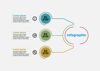 The infographic vector design template for illustration. Timeline three steps infographics design vector template. Creative concept for infographic. Used for layout, workflows, banners, web design.