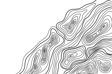 Abstract black and white topographic contours lines of mountains. Topography map art curve drawing. vector illustration