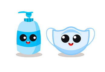 Alcohol gel and a mask.