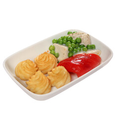 Meat appetizer for first-class cabin passengers on a white background. With clipping path.