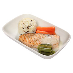 Fish snack for air passengers of the first class cabin on a white background. With clipping path.