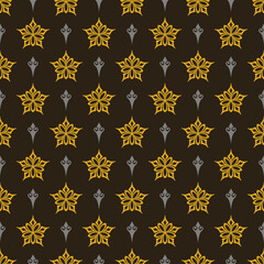 Background geometric pattern. Floral wallpaper texture. Black and gold colors. Sample template. Perfect for fabrics, covers, patterns, posters, interior designs or wallpapers. Vector background image