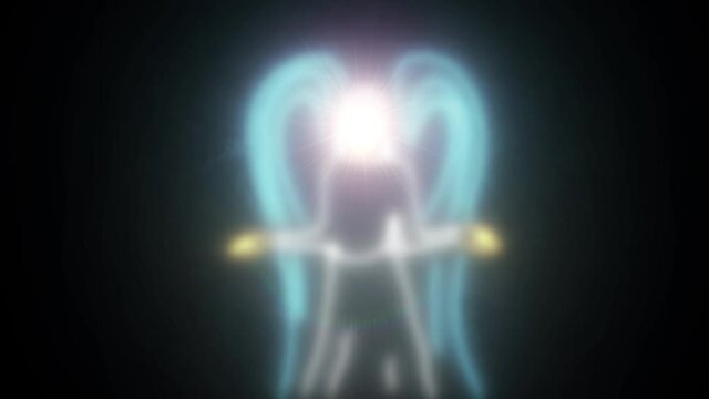&aacute;ngel Luminoso con rostro resplandeciente, trazo ne&oacute;n