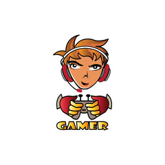 caracter gamer logo, stick vector illustration of color design