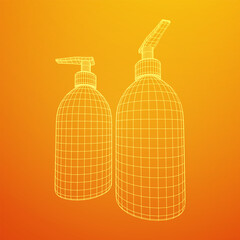 Hand sanitizer alcohol bottle for hygiene. Disinfection concept. Wireframe low poly mesh vector illustration.