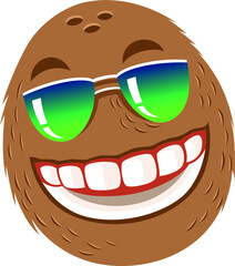 Coconut Cartoon Character Smile with Sunglasses Summertime