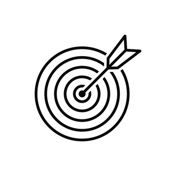 Target icon line silhouette. Mission target symbol. Archery with dartboard in perfect shot, Web page template. Modern flat design concept. Vector illustration. Design on white background. EPS 10