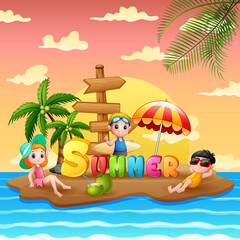 Summer holiday with children on beach island