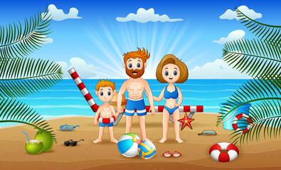 Summer holiday with happy family playing in the beach