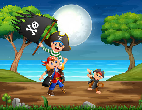 Illustration the pirates in the jungle