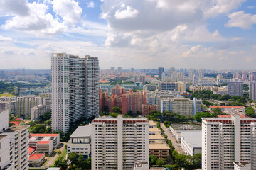 Panoramic landscape of public residential buildings (HDB flats) in Toa Payoh central in Singapore,...