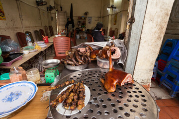 dog meat served in local vietnamese restaurant in Hanoi