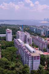 High angle view of local HDB heartland neighbourhood in north of Singapore marsiling on a bright...