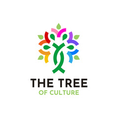 Colorful Culture tree of life, artistic color plant for people community social group logo design