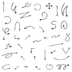 Abstract Set Black Collection Hand Drawn Different Arrows Elements Vector Design Sketch Style Doodle Line Brush Icons