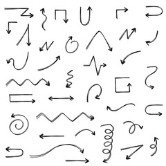 Abstract Set Black Collection Hand Drawn Different Arrows Elements Vector Design Sketch Style Doodle Line Brush Icons