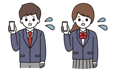 男子学生 女子学生 スマートフォン イラスト