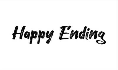 Happy Ending Brush Hand drawn Typography Black text lettering and phrase isolated on the White background