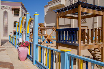 Fototapeta na wymiar wooden playground in an Egyptian hotel