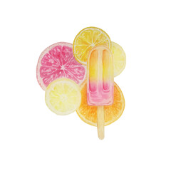 watercolor illustration of multicolored ice cream