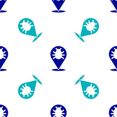 Blue System bug concept icon isolated seamless pattern on white background. Code bug concept. Bug in the system. Bug searching. Vector.