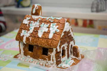 gingerbread house for a holiday on the table