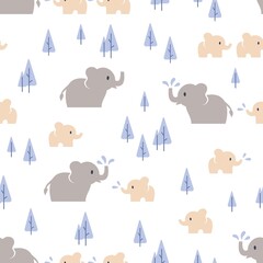 Children Background Seamless Pattern with Elephant Characters
