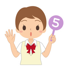 数字の5の札を持った女子学生　イラスト