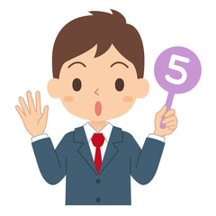 数字の5の札を持った男子学生　イラスト