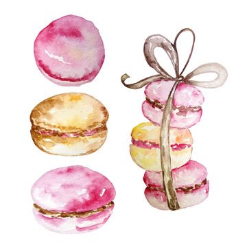 watercolor set of three macarons