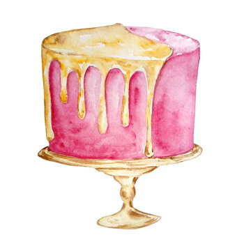 Watercolor Pink Cake With Yellow Cream