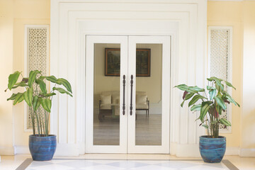 Fototapeta na wymiar white door in tropical style 