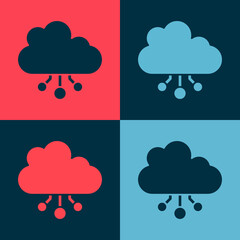 Pop art Cryptocurrency cloud mining icon isolated on color background. Blockchain technology, bitcoin, digital money market, cryptocoin wallet. Vector.