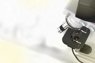 nanotechnology analyzing concept, lab electronic scientific microscope on bokeh background - object 3D illustration