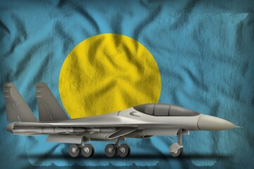 fighter, interceptor on the Palau state flag background. 3d Illustration