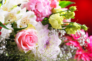 Composition with bouquet of freshly cut flowers