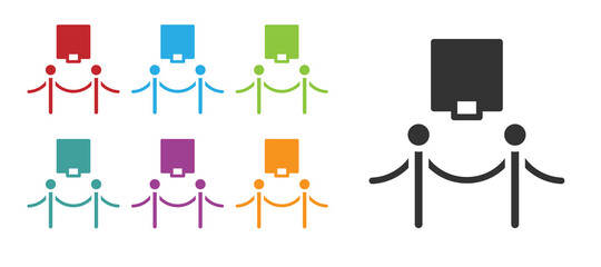 Black Picture frame and rope barrier icon isolated on white background. Exhibit protection. Museum gallery interior. Set icons colorful. Vector.