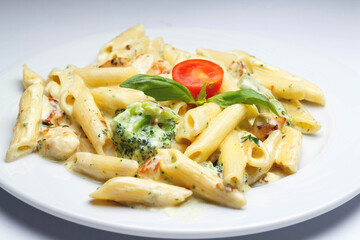 Italian pasta with broccoli and chicken fillet
