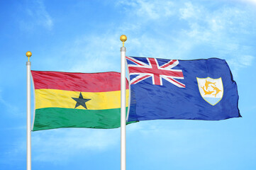 Ghana and Anguilla two flags on flagpoles and blue sky