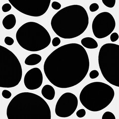 Black stone shapes on white applique seamless monochrome pattern